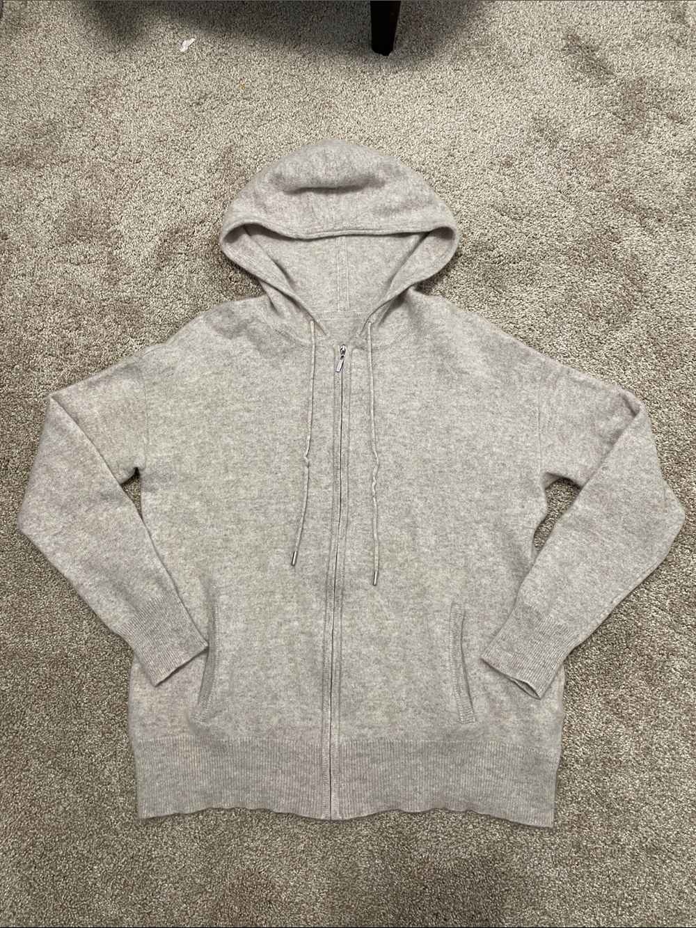 100% Cashmere Light Gray Full-Zip Hooded Sweater